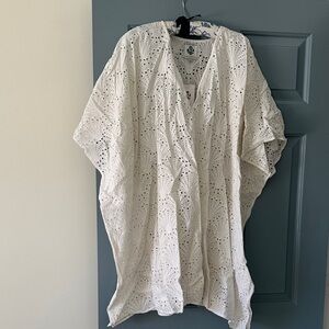 NWT Sue Sartor White Eyelet Kimono Cover-Up Kaftan Caftan